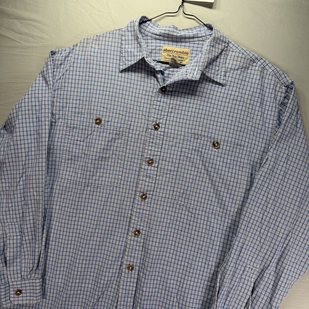 Vintage Abercrombie & Fitch Big Shirt Mens XL Blue Check Button Up Pocket Cotton